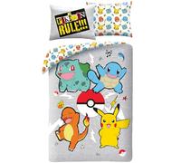 Halantex Set copripiumino Pokemon 140x200 Poliestere con federa Pikachu Bulbizarre Salameca Carapuce