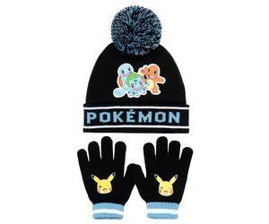 Pokemon Set berretto e guanti invernali caldi e comodi per ragazzi - Design Pikachu - Perfetto per ragazzi da 6 a 12 anni - Set regalo - Nero/Blu