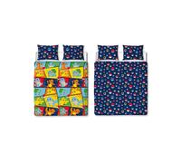 Set copripiumino matrimoniale ufficiale Pokemon, design retrò, reversibile, blu, con Pikachu, Squirtle, Charmander, prodotto ufficiale, con federe coordinate