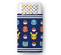 Pokemon Set copripiumino singolo per bambini, con licenza ufficiale, design con distintivi Pikachu reversibile su 2 lati, con federa coordinata, set da letto singolo Character World Brands