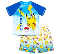 Pokemon - Set da nuoto per ragazzi, 2 pezzi, pantaloncini da bagno e maglietta, protezione dai raggi UV, costume da bagno per ragazzi dai 5 ai 12 anni, Blu, 7-8 Anni