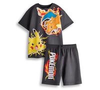 Pokemon Set di magliette e pantaloncini Boys | Kids Dark Grey Short Sleeve Graphic Tee & Bottoms Clothing Bundle | Pokeball di Pikachu Charizard Completo Outfit coordinato