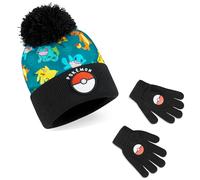 Pokémon Set Invernale Bambino 2 Pz con Cappello e Guanti o 3 con Cappello Guanti Invernali e Sciarpa, Pikachu Regalo Bambini (4-12 Anni, Nero/Blu, 2 Pcs)