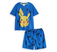 Pokémon Set Pigiama da 2 Pezzi Pikachu per Ragazzi | Pantaloni a Gamba Corta e Top da Notte a Maniche Corte con Stampa Integrale per Bambini in Blu