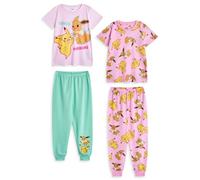 Pokémon Set Pigiama per Ragazze | Top a Maniche Corte con Grafica Pikachu ed Eevee per Bambini e Pantaloni Pigiama a Gamba Lunga in Rosa e Verde | Indumenti da Notte con Stampa Integrale