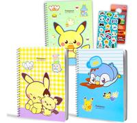 Pokemon Spiral Notebook 3 Pack - Bundle with 3 Unruled Mini Journals Featuring Pikachu, Scorbunny, Piplup, More Plus Stickers | Pokemon School Supplies for Kids Set