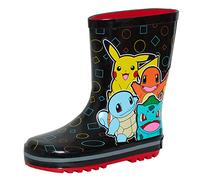 Pokémon Stivali di gomma Wellington per bambini ragazzi ragazze Pikachu pioggia neve Wellys, Nero, 33 EU