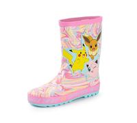 Pokémon Stivali Wellington per ragazze | Stivali di gomma per bambini con stampa dei personaggi Pikachu, Eevee e Jigglypuff in rosa | Stivali in gomma resistenti all'acqua per bambini effetto marmo