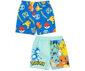 Pokémon Swim Shorts 2 Pack per Ragazzi | Bambini Bambini Blue Squirtle Pikachu Charmander Bulbasaur Pantaloni da Bagno Trunks | Regali di Costumi da Bagno Gamer