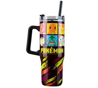 Pokémon Tazza Termica da Viaggio, 940ml/33oz Doppia Parete Borraccia con Manico e Cannuccia Coperchio per Bevande Calde/Fredde, Idea Regalo