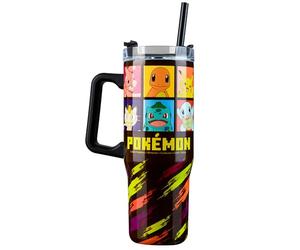 Pokémon Tazza Termica da Viaggio, 940ml/33oz Doppia Parete Borraccia con Manico e Cannuccia Coperchio per Bevande Calde/Fredde, Idea Regalo