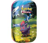 Pokémon TCG: Mega Evolution - Mini scatola di latta con eroi ascesi: Zorua e Cramorant (1 foglio di adesivi, una carta Pokémon Art e 2 buste di espansione)