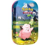 Pokémon TCG: Mega Evolution - Mini scatola di latta degli eroi ascesi: Clefairy & Chikorita (1 foglio di adesivi, una carta Pokémon Art e 2 buste di espansione)