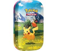 Pokémon TCG: Mega Evolution - Mini scatola di latta degli eroi ascesi: Pikachu e Tepig (1 foglio di adesivi, una carta Pokémon Art e 2 buste di espansione)