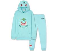 Pokémon Tuta Bambino e Adolescenti, 2 Pz Comodo Felpa con Cappuccio e Pantaloni Tuta Bambino, Anime Regalo Ragazzo (13-14 Anni, Verde Bulbasaur)