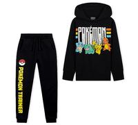 Pokémon Tuta Bambino - Felpa con Cappuccio e Pantaloni Tuta 5-14 Anni - Tute con Felpa Pantaloni Felpati in Cotone (Nero, 5-6 anni)