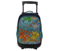 CYPBRANDS CyP Brands-Pokémon- Zaino, Zaino con trolley integrato, Trolley, Pikachu, Charmander, Squirtle, Bulbasaur, Multicolor, Prodotto ufficiale
