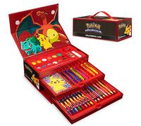 Pokemon Valigetta Colori per Bambini Viaggio Accessori D'arte con Matite Colorate Pastelli a Cera Pennarelli Acquerelli Pikachu Regalo Bambino (Nero/Rosso)