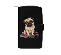 Poker Pug Lover Carte da Gioco Carte Da Gioco Delle Donne PU Portafoglio Lungo Borsa Frizione Organizzatore per Ufficio Viaggio