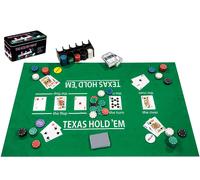 Engelhart - 320900 - Set completo di poker - Scatola in metallo con tappetini, 200 gettoni da 4 g, 2 mazzi di carte, pulsanti da croupier, piccola e grande blind, regole incluse