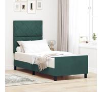 pokgdf Letto a molle con testiera regolabile, verde scuro, 80 x 200 cm, velluto e pino massiccio, design moderno con piattaforma per una tenuta stabile, facile da montare