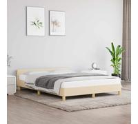 pokgdf Struttura letto in tessuto color crema, 140 x 190 cm, con testiera, gambe di supporto stabili e doghe in compensato per una buona distribuzione del peso, traspirante e durevole, senza materasso