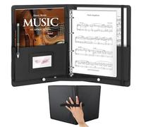 POKIENE Cartella per spartiti musicali con manico e spalla, cartella per coro in pelle PU nera, raccoglitore a 4 anelli per pianoforte e spettacoli teatrali