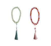 Pokinge 2 braccialetti in giada, stile cinese, braccialetto di perline rosse e verdi con pietre preziose antiche con nappa, elegante regalo di gioielli