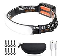 POKISEED Faro LED ricaricabile, 1500 lumen, 230° fascio, 3 modi, IPX6. Luce frontale, fanale posteriore e clip. Ideale per campeggio, corsa, pesca, lavoro con cappello duro e attività all'aperto