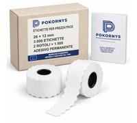 Pokornys - Etichette per prezzatrice 26 x 12 mm, 3000 pezzi, 2 rotoli da 1.500, bianco, adesivo permanente, 1 riga, per METO Classic S, Blitz C6/C8/C10 e SATO Kendo 26