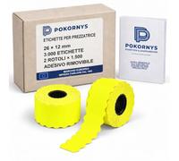 Pokornys - Etichette per prezzatrice 26 x 12 mm, 3000 pezzi, 2 rotoli da 1.500, giallo fluorescente, adesivo rimovibile, 1 riga, per METO Classic S, Blitz C6/C8/C10 e SATO Kendo 26
