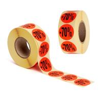 POKORNYS - Etichette promozionali sconto “-70%” I Targhette per merce scontata I Set di 2.000 adesivi autoadesivi per sconti in rosso vivace I Autoadesivi permanenti, rotondi con Ø 32 mm