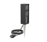 ledscom.de Presa da giardino a colonna POKU con picchetto a terra e cavo da 2 m per esterni, IP44, a 2 vie, antracite, angolare, 23 cm
