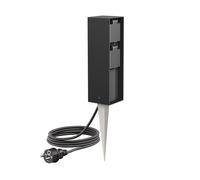 ledscom.de Presa da giardino a colonna POKU con picchetto a terra e cavo da 2 m per esterni, IP44, a 2 vie, nero, quadrato, 23 cm