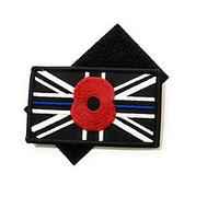Polamb Products Thin Blue Line Remembrance Police Union Jack Hook + Loop Backed Patch (UK Badge Insignia) RED
