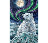 Polar Bear Aurora Mosaic Hardcover Notebook - 120 Lined Pages: Northern Lights Polar Bear Journal | Aurora Borealis Mosaic Writing Notebook | Arctic Wildlife Hardcover Journal for Everyday Notes