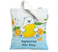 Polar Bear - Borsa tote da donna, in tela, per l'estate, giocosa, limone, arancione, giallo, lavabile, riutilizzabile, per shopping, brunch, parco, biblioteca, gite di un giorno, 33 x 38 cm