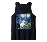 Polar Bear Cub with Flower Crown Moonlit Night Sky Art Canotta