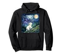 Polar Bear Cub with Flower Crown Moonlit Night Sky Art Felpa con Cappuccio