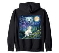 Polar Bear Cub with Flower Crown Moonlit Night Sky Art Felpa con Cappuccio