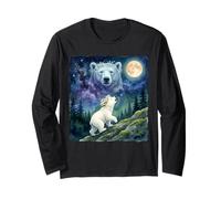 Polar Bear Cub with Flower Crown Moonlit Night Sky Art Maglia a Manica