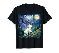 Polar Bear Cub with Flower Crown Moonlit Night Sky Art Maglietta