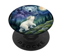 Polar Bear Cub with Flower Crown Moonlit Night Sky Art PopSockets PopGrip Adesivo