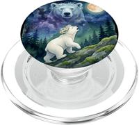 Polar Bear Cub with Flower Crown Moonlit Night Sky Art PopSockets PopGrip per MagSafe
