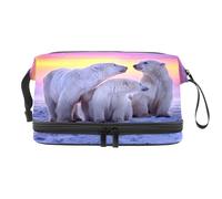 Polar Bear Family at Sunset - Beauty case a doppio strato per donne e ragazze, trousse da viaggio per trucchi, pratica borsa organizer con scomparto per pennelli, Multi, 27x15x14 cm/10.6x5.9x5.5 in,