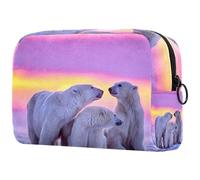 Polar Bear Family at Sunset Trousse per cosmetici, da donna, borsa da viaggio per articoli da toeletta grande, pratica borsa organizer con cerniera, Multi, 18.5x7.5x13cm/7.3x3x5.1in, Beauty case