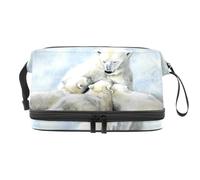 Polar Bear Family - Beauty case a doppio strato per donne e ragazze, trousse da viaggio per trucchi, pratica borsa organizer con scomparto per pennelli, Multi, 27x15x14 cm/10.6x5.9x5.5 in, Beauty case