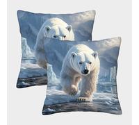 Polar Bear Walking-Arctic Wildlife Scene Federe Cuscini Per Divano Decorativa Art Fodere Cuscino Set 2 Pezzi Con Cerniera Invisibile Da Letto Divano 45x45cm