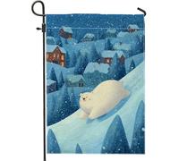 Polar Bear Winter Fanciful Snow Pine Trees Winter Blue Bandiera Da Giardino Robuste Bandiere Colore Vivido Flag Per Prato Esterno Interno 30X45Cm