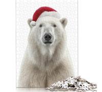 Polar Bear with Christmas Santa Hat Jigsaw Puzzle Impossible 1000Pcs Decorazione Per La Casa. Rilassamento E Intelligence Per Adulti E Bambini Da 12 Anni 500pcs (52x38cm)